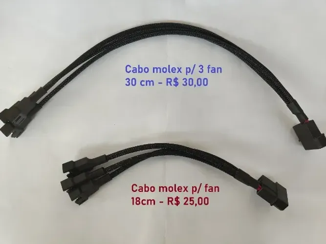Cabo extensor molex p/ 3 fan cooler 18cm R$25,00 / 30cm 30,00 