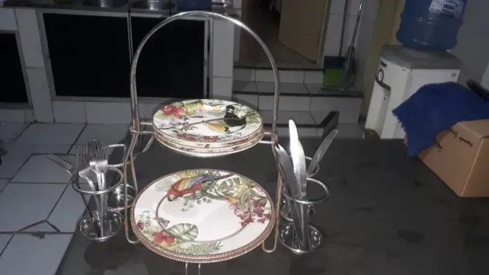 suporte de pratos e talheres de inox