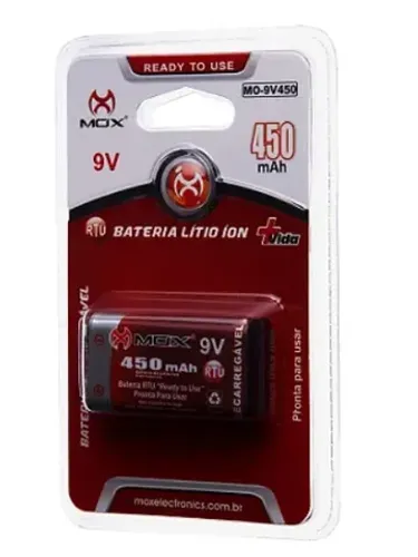Bateria 9V Recarregável 450Mah Mox MO-9V450
