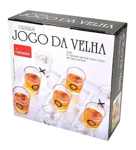 Jogo Da Velha Shot Drink Vidro 9 Copos 10 Ml Tabuleiro Vidro