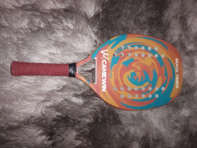 Raquete Para Beach Tennis Profissional Em Fibra Carbono Com Capa Protetora - Camewin 