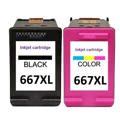 Cartucho de tinta Compatível HP 667XL, Preto e Colorido 125 cada cor