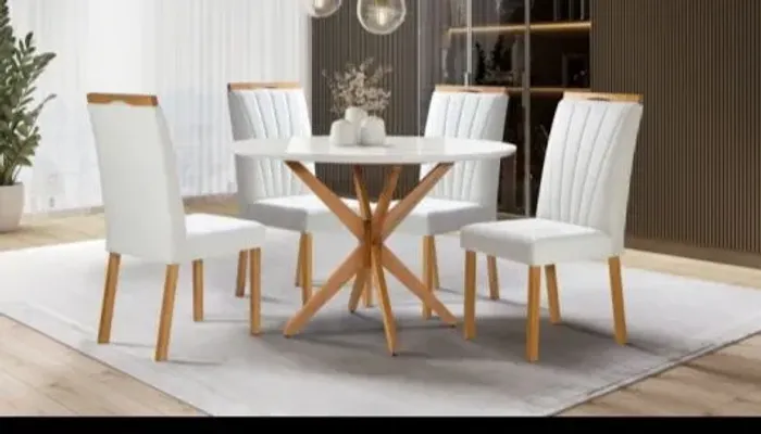 Mesa de jantar luxo redonda 4 cadeiras ( oferta ) 