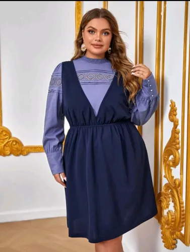 Vestido Longo Azul com Decote em V plus size 