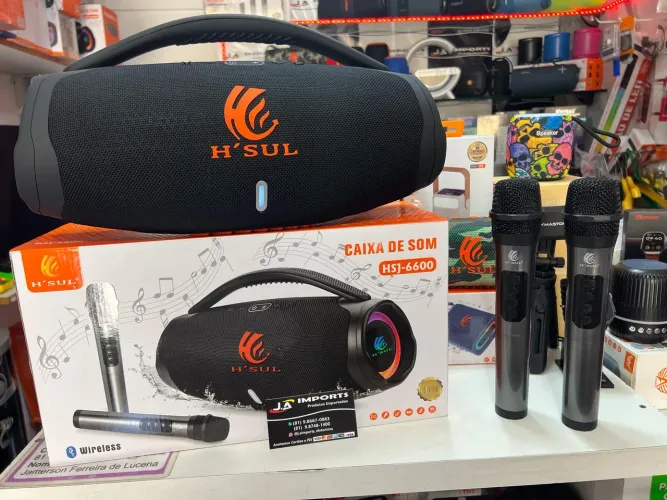 Som Bluetooth portátil super PROMOÇÃO H'SUL HSJ-660 0 com Microfones - Imperdível!