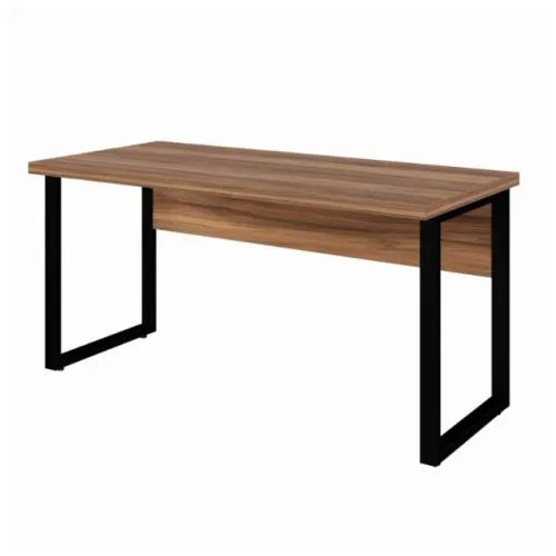 Mesa Escritório Pé Quadro 1,50×0,60 Nogal Sevilha Preto Estrutura Firme Sem Gavetas 24472