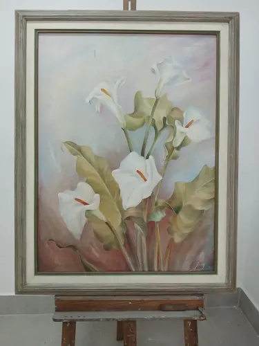 Quadro com Flores de Copo de Leite óleo sobre tela 60x80 cm