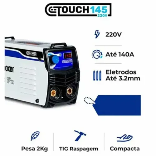 Máquina de Solda 140 Amperes -  Inversor TIG RASPAGEM - MMA - Touch145 Boxer Soldas