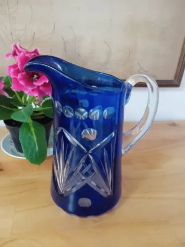 jarra antiga vidro lapidado