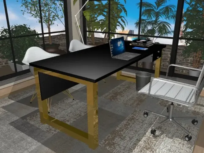 Mesa de Escritório Wooden Beam Gold. L2000cm x P80cm x A74cm. 2 gavetas