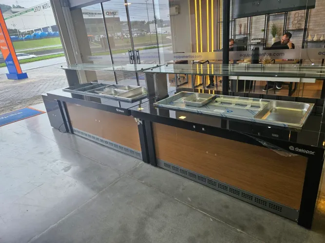 conjunto buffet quente + frio + módulo para pratos Gelopar - a pronta entrega 