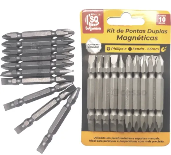 Kit ponteira parafusadeira com 10 bit ponta dupla magnético