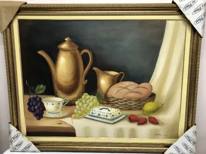 Lindo Quadro "Café da Manhã" óleo em tela (95 x 75) cm