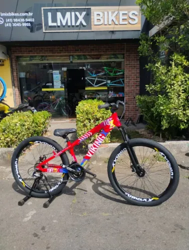 Bicicleta Viking Tuff 25 Vermelha/Azul - 21 Marchas, Pneus Praieiros Aro 26" - 10x R$180