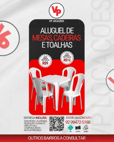 Alugamos mesas e cadeiras