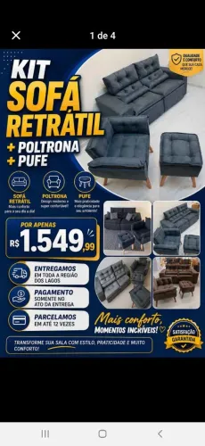 1549,99 SOFÁ RETRÁTIL + POLTRONA +Puff _ PAGA SÓ NA ENTREGA
