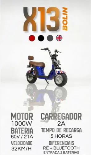 Scooter Elétrica Bolin X13 1000W 60V - Muito Econômica (Sem CNH / Emplacamento