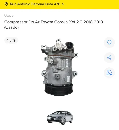 COMPRESSOR AR CONDICIONADO TOYOTA COROLLA 2.0 2018 2019 