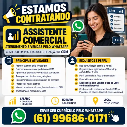 Contrata-se assistente comercial