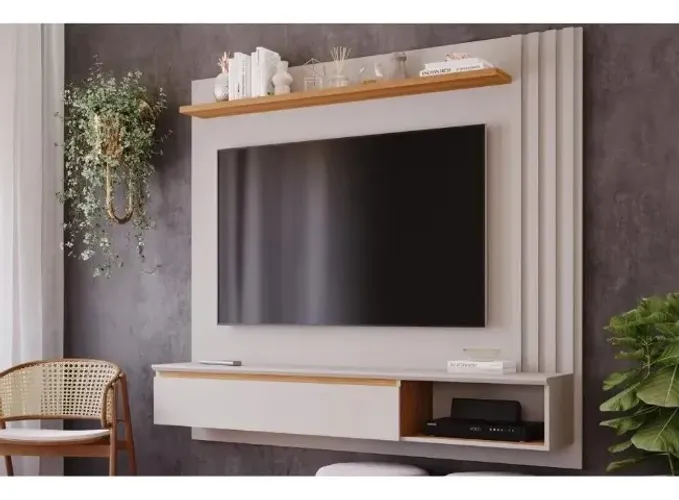 Painel P/tv Até 60 Polegadas Panama Plus Ripado C/ Prateleira