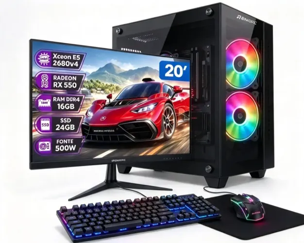 PC Gamer Completo Xeon E5 2680 v4, Ram 16Gb, SSD 240Gb, RX 550. Com NF e Garantia