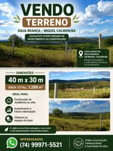 Excelente oportunidade: Terreno na água branca de Miguel Calmon