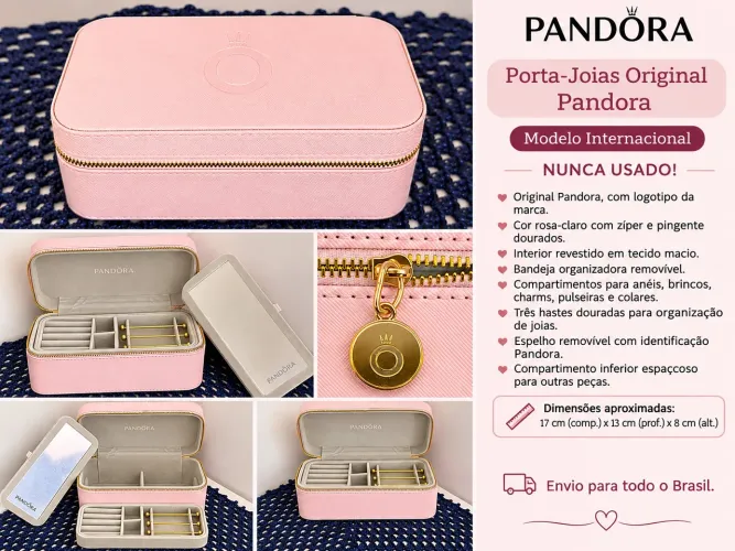 PORTA-JOIAS PANDORA ORIGINAL ROSA - MODELO INTERNACIONAL | NUNCA USADO