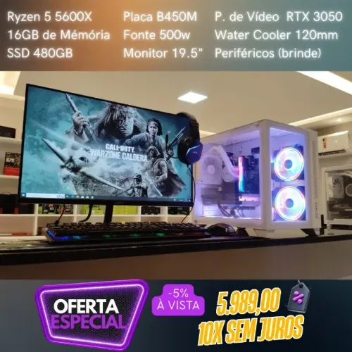 PC Gamer Ryzen 5 5600X 16GB RTX 3050 6GB 10X sem Juros