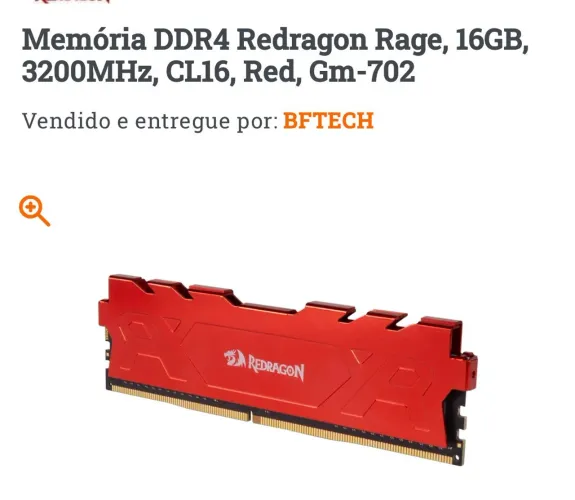 Memoria RAM Redragon Rage 16 GB Ddr4 - 3200 mhz CL 16