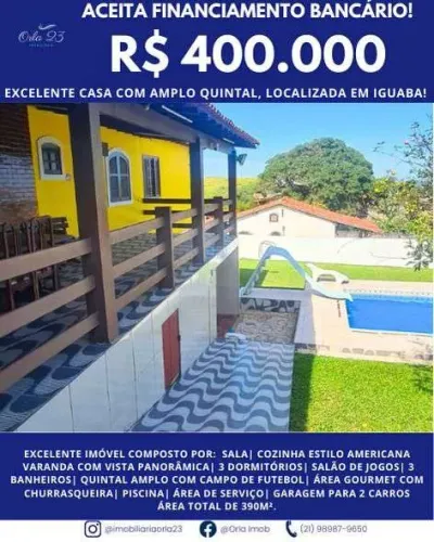 IGUABA GRANDE, ORLA 23 IMOBILIÁRIA VENDE! EXCELENTE CASA COM 3 QUARTOS PRÓXIMA AO CENTRO.