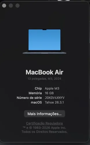 MacBook M3 16gb SSD 256 - OPORTUNIDADE