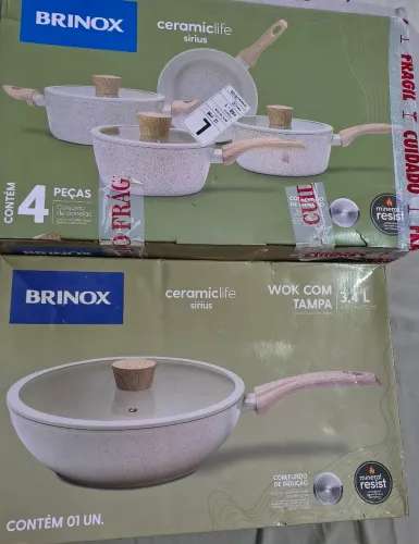 Jogo de Panelas Brinox Antiaderente Ceramic Life 4 Peças Sirius com Indução Vanilla + WOK