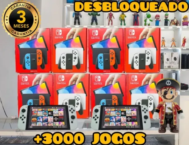 NINTENDO SWITCH OLED 512GB DESBLOQUEADO COM: 3OOO JOGOS + O3 MESES GARANTIA I LOJA FISICA