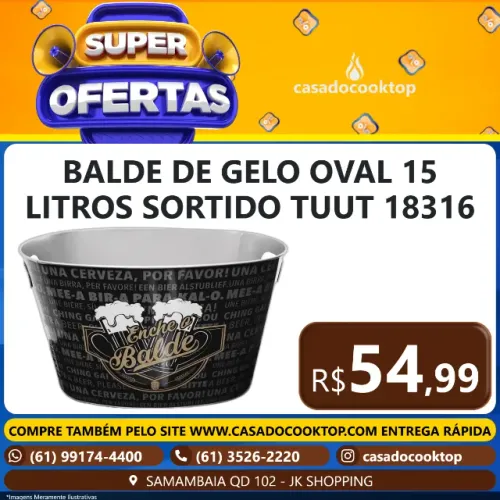 BALDE DE GELO OVAL 15 LITROS SORTIDO TUUT 18316