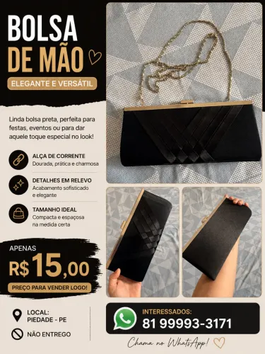 Vendo: Bolsa de mão preta - R$ 15,00