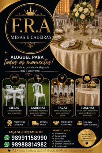 ALUGUEL DE CADEIRAS E MESAS E ETC..