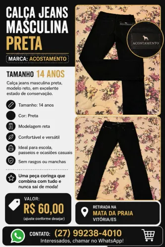 Calça jeans masculina tamanho 14.