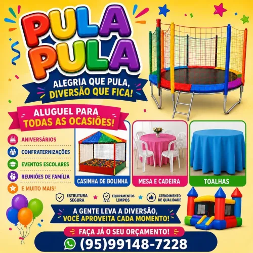 Aluguel de pula pula apartir de 90 reais 