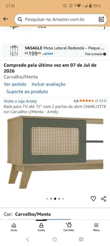 Vendo Rack para tv até 75 polegadas Charlotte duas portas de abrir cor carvalho e menta