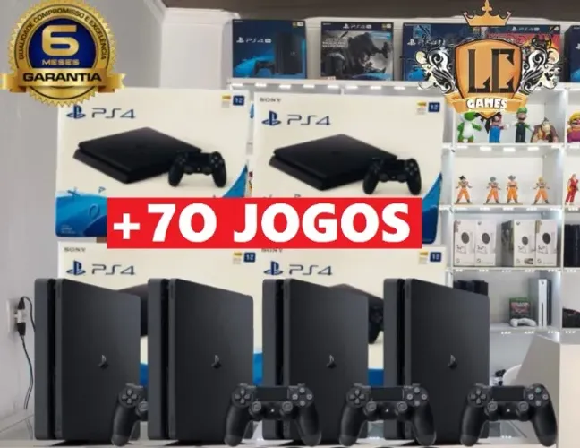 PS4 SLIM 1TB Ou 5OOGB + 7O JOGOS TOP + O6 MESES GARANTIA + BRINDES ( LOJA FISICA )