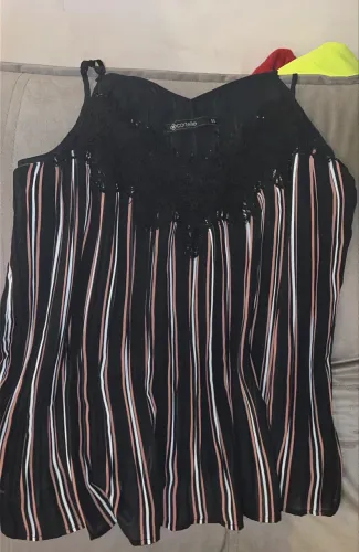 blusa cortelle alça renda listrada