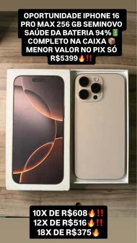 iPhone 16 pro max 256 gb completo na caixa bateria 94%