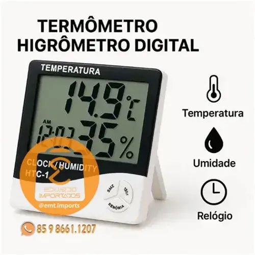 Termo Higrômetro Digital Com Relógio OJBK-027