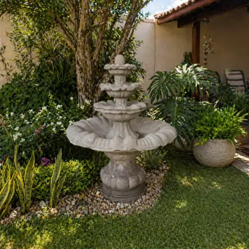Fonte Concha para Jardim em Cimento - 3 Andares