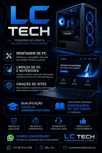 Montagem e limpeza de pc e notebooks, currículos, e criação de sites cartões de visita