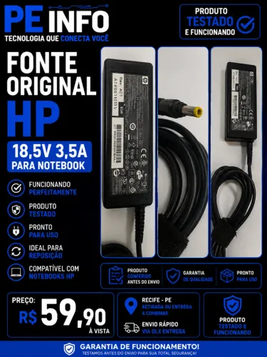 Fonte Original HP 18,5V 3,5A Notebook Funcionando