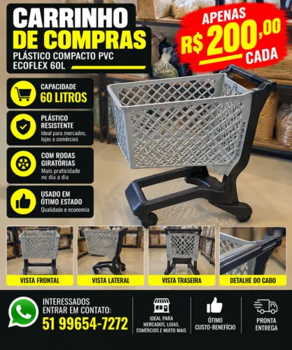 Carrinho de Compras Ecoflex 60 Litros com Rodas - Usado