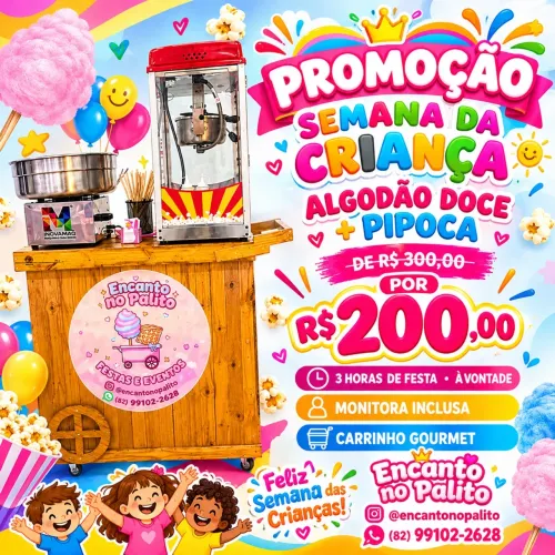Algodão doce e pipoca para eventos