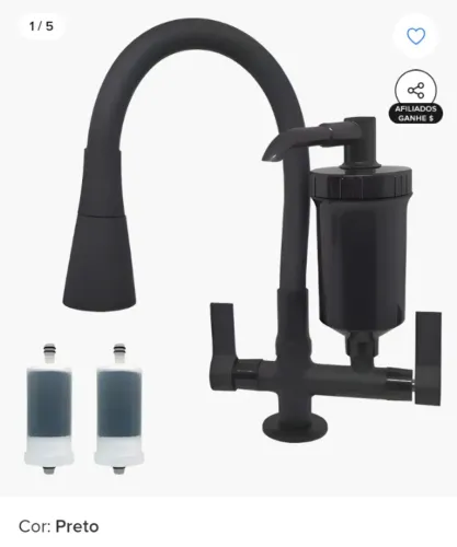 Torneira Gourmet Flexível Preta com Filtro Cozinha