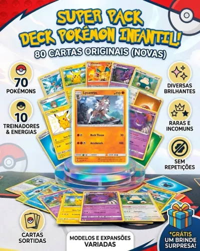 80 Cartas Pokémon sortidas (Sem repetidas)